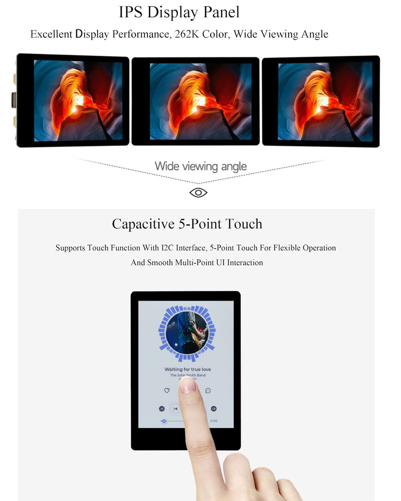 ESP32-S3 2.8inch Capacitive Touch Display Development Board, 5-Point Touch, 240×320 IPS LCD, 32-bit LX7 Dual-Core Processor, Support Wi-Fi & Bluetooth, Multiple Peripherals Interfaces, with Speaker