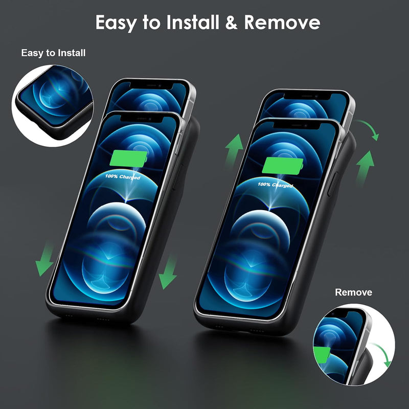 Battery Case for iPhone 12/12 Pro, 10800mAh High Capacity Protective Extended Charger Cover, Ultra-Slim Portable Charging case for iPhone 12/12 Pro Battery Pack (6.1 inch) (Black) Black