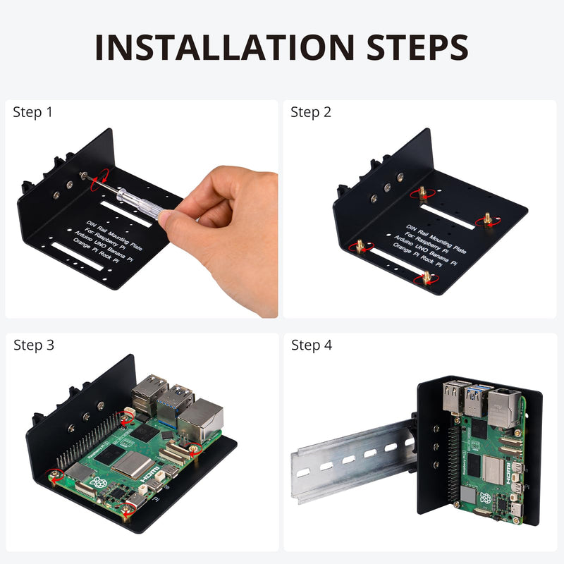 GeeekPi DIN Rail Mount Rack Bracket, Compatible with Raspberry Pi 5/4B/3B, Other SBCs & Dev Boards, Designed for DeskPi RackMate T0/T1/T2/T0 Plus/T1 Plus/TL1 & 10" Server Rack