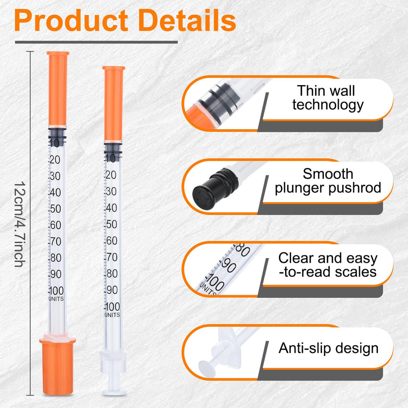 1ml/cc Syringe U-100 32G 5/16 Inch(8mm) Scientific Lab Syringe， Individually Wrapped Pack of 100 1ml-32G-5/16" 100.0