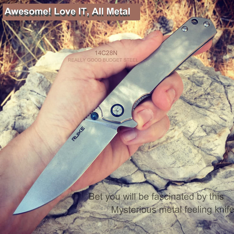 Ruike Tactical Folding Pocket Knife for men,14C28N Stainless Steel Blade,Frame Lock,EDC Small Camping Knives Belt Clip Carry,Lightweight Survival Flipper Microtech Elemental Fishing Gear Tool 3.4"