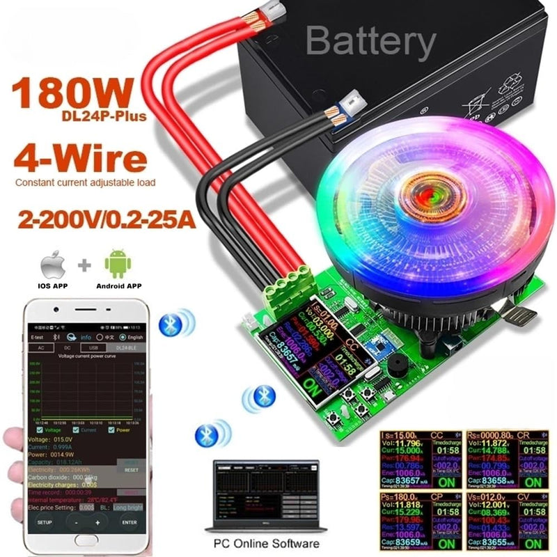 Eyes.sys Electronic Load Tester, USB Load Tester, 180W 200V 20A Battery Capacity Tester Constant Current & Constant Voltage, 4 Modes, Intelligent Discharge Resistance Power Tester