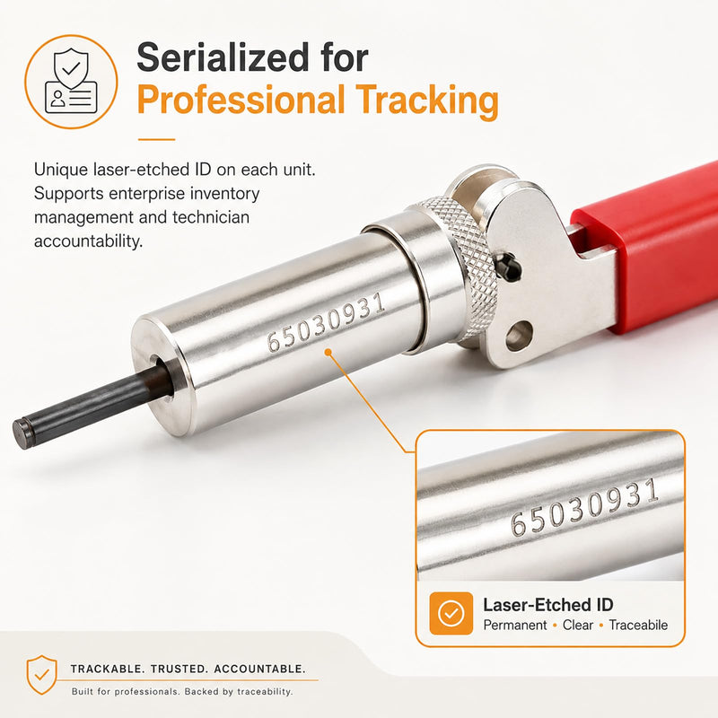 Professional Plunger Tool for #6 Style Barrel Fasteners, 0.158" Inner Diameter, High-Carbon Steel Construction with Ergonomic Handle