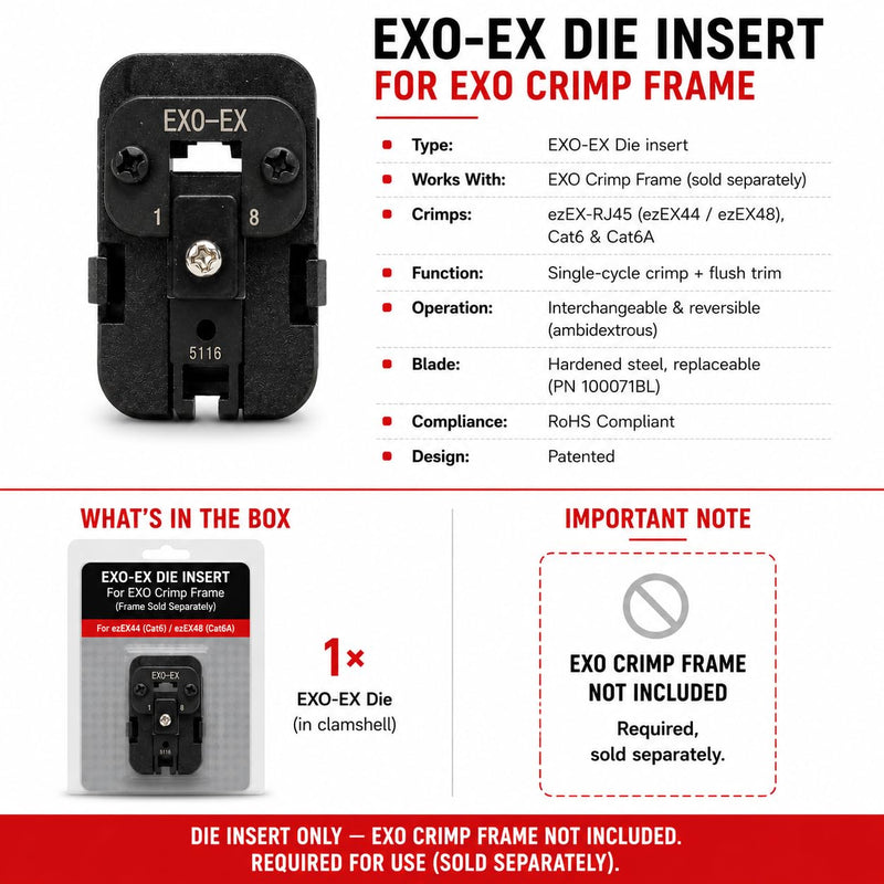 Platinum Tools 100071C Exo-EX Die For Exo Crimp Frame, Network Cable Crimper for RJ45 and Modular Connectors