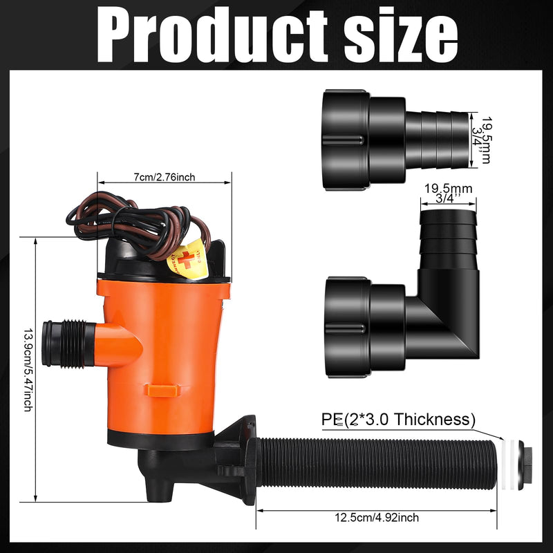 Retisee 12V 800GPH Livewell Pump Kit for Boat Aerator Pump with 4 3/4'' Stainless Steel Mesh Strainer Marine Baitwell Replacement for Fishing Tank Submersible Cartridge Aerator Boat Marine Yacht