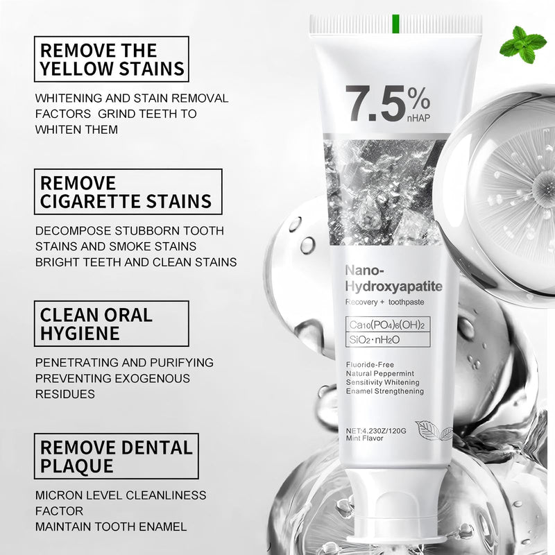 7.5% Hydroxyapatite Toothpaste, 7.5% Hydroxyapatite Toothpaste for Advanced Enamel Protection, Appropriate for Sensitive Teeth, Gentle and Effective Formula, Fresh Mint (3) 3
