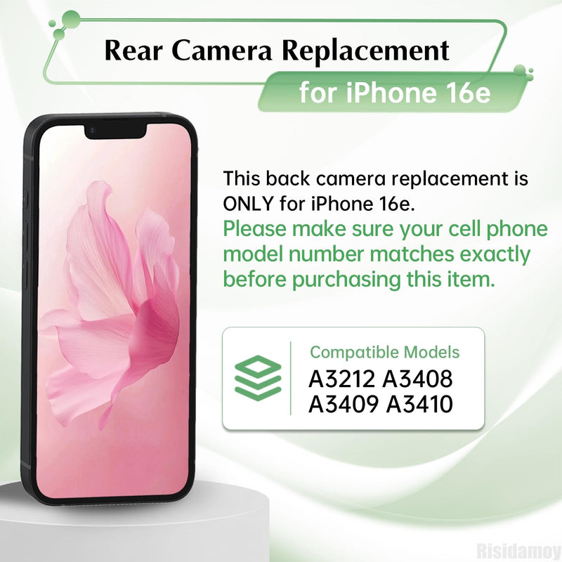 for iPhone 16e Rear Camera Replacement 48MP HD Video OEM | Back Rear Main Camera Module Flex Lens HDR Photo Repair Assembly for iphone16e A3212 A3408 A3409 A3410