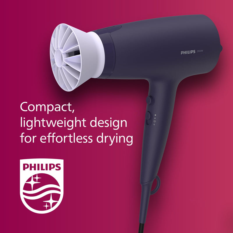 Philips Hair Dryer 3000 Series, ThermoProtect Attachment, with Nozzle, 2100W, Model BHD340/13