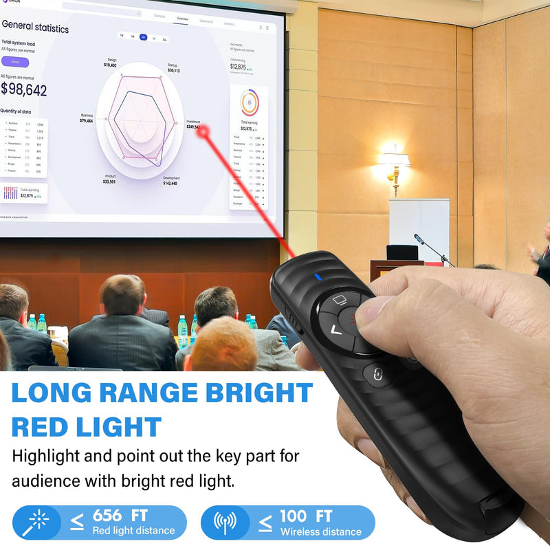 Presentation Clicker Wireless Presenter Remote Clicker for 2-in-1 USB Type C Powerpoint Clicker with Pointer, Rechargeable Presentation Pointer PPT Slide Advancer for Mac/Google Slide/Keynote USB C+USB A Rechargeable