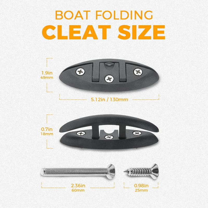 Yetaha Boat Folding Cleat, 4 Pack Flip Up Dock Mooring Cleat Marine Deck Rope Cleat Accessories with Mounting Screws for Boat Kayak, 5.12inch Black