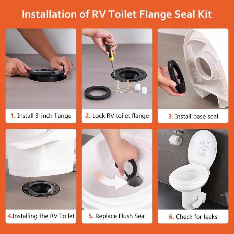 RV Toilet Seal and RV Toilet Flange Kit, Designed for RV 300/310/320 Toilets, Replaces 385345892 RV Floor Flange and 385311658 Flush Seal and 385311652 Base Seal, 3 in 1 Combo Kit - Black 3-in-1 Flange Kit