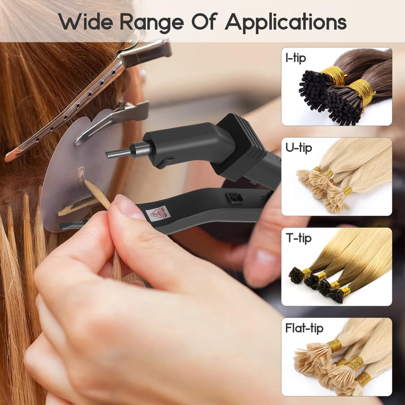 Hair Extensions Iron,Electrothermal Hair Extension Tools,210°F-390°F Temperature Adjust Fusion Heat Iron Connector (Black) Black