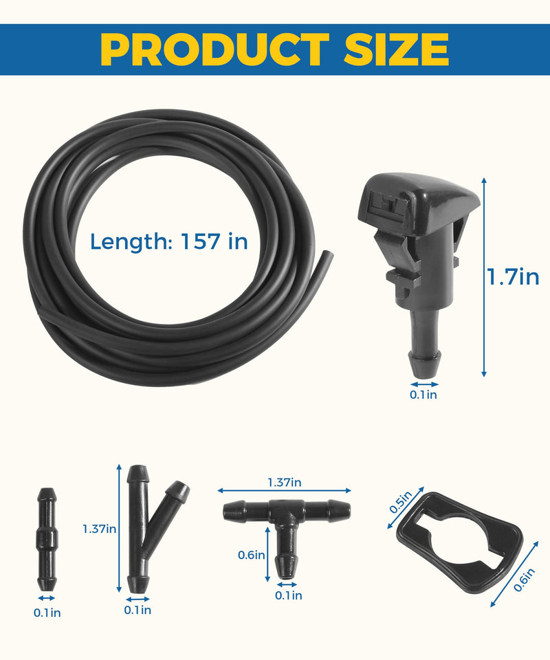 22PCS Windshield Washer Hose Kit,13FT Washer Fluid Hose,6 PCS Hose Connectors,2 Fan Nozzles,Car Accessories Windshield Fluid Hose Replacement,Suitable for Most Car Windshield Fluid Tubing