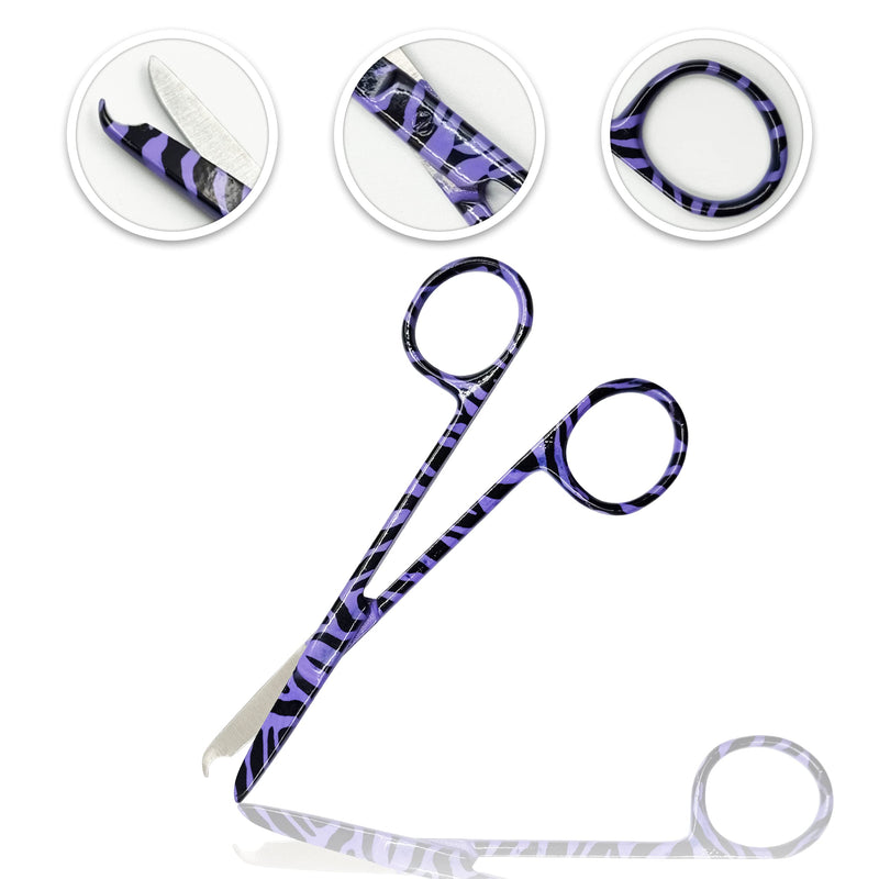 Cynamed Suture Stitch Scissors 4.5" with Crescent Delicate Hook- Perfect for Suture Removal, First Aid, EMS Training and More Premium Quality Instrument- Stainless Steel (Zebra, Purple) Zebra, Purple