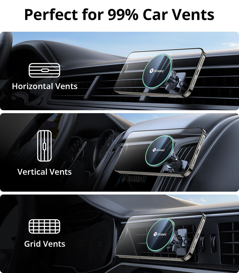 VICSEED for MagSafe Car Mount [Upgraded Strongest Magnet Power] Magnetic Phone Holder for Car Vent 360 Adjustable Magnetic Car Phone Holder Mount for iPhone 16 Pro Max 15 14 13 12 Plus Mini Fashion Black