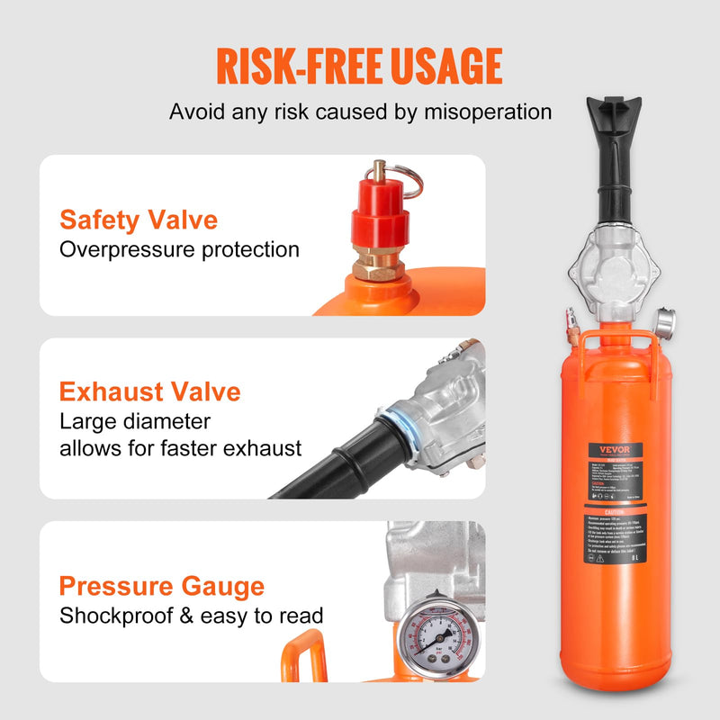 VEVOR Tire Seater, 2.1 Gal/8 L Air Tire Blaster, 120 PSI Handheld, Portable Tire Inflator Tool, 85-116 PSI Operating Pressure for Tractor Truck ATV Car and Automobile Repair 2.1 Gal/8L