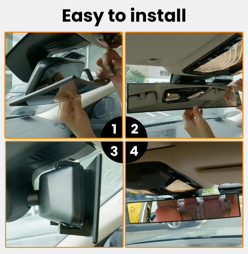  [AUSTRALIA] - Rear View Mirror, Chrome Anti-glare Panoramic Rear Mirrors Universal 16 Inch Convex Interior Clip on Extra Big Wide Angle Rearview Mirror Extender to Reduce Blind Spot for Pickup Truck Van 1