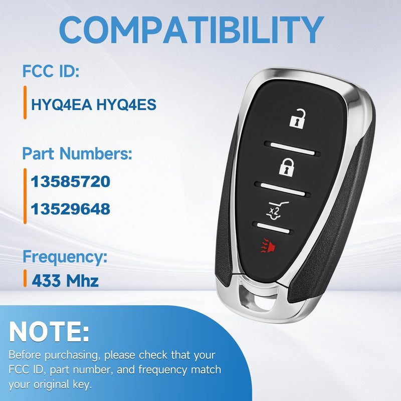 Smart Key Fob Replacement fits for Chevy Traverse 2018-2025 Trailblazer 2021-2025 Blazer 2019 2020 2021 2022 2023 2024 2025 Car Keyless Entry Remote HYQ4EA HYQ4ES 433 MHZ ID46