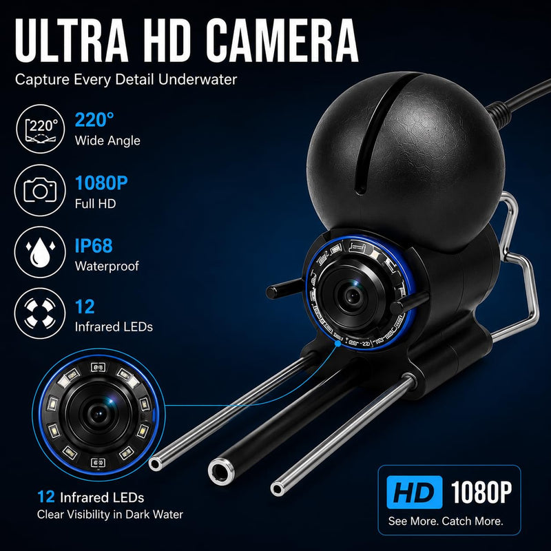Underwater Fishing Camera with 4.3" IPS Screen, Waterproof 220°Ultra-Wide Infrared Night Vision Lens, 98ft Cable for Ice, Lake, Boat, Kayak Fishing Fishing camera 002