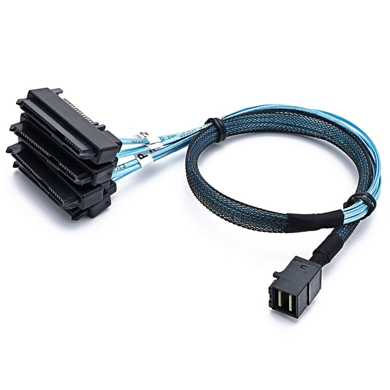 CableDeconn SFF-8643 Internal Mini SAS HD to (4) 29pin SFF-8482 connectors with SAS 15pin Power Port 12GB/S Cable (1M) (H0204) 1m