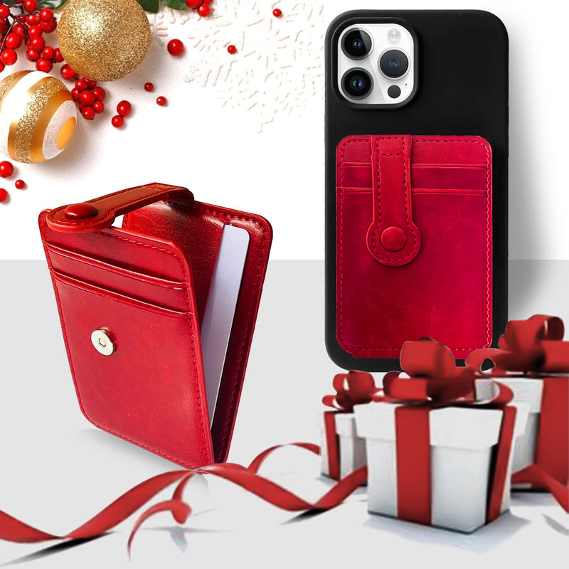M-Plateau Phone Card Holder, Wallets With Elastic Magnetic Closure, Slim Card Holder For Phone Case With 3M Stickers For iPhone 14 Case and Most Smartphone (Red) Red