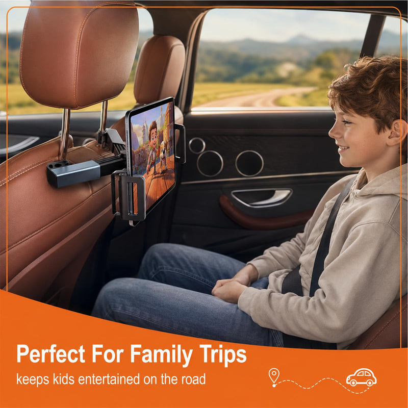 Car Headrest Tablet Holder Universal | For Backseat Entertainment, 360 Rotating Mount with Metal Hooks, Fits 4.7-11 Inch Tablets and Phones, No Tools Needed