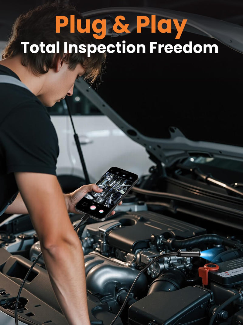 Endoscope Camera with Light, 1920P HD Borescope with 8 LED Lights, 33 FT Semi-Rigid Snake Inspection Camera, IP67 Waterproof Drain Pipe Borescope Mens Tool for iOS and Android