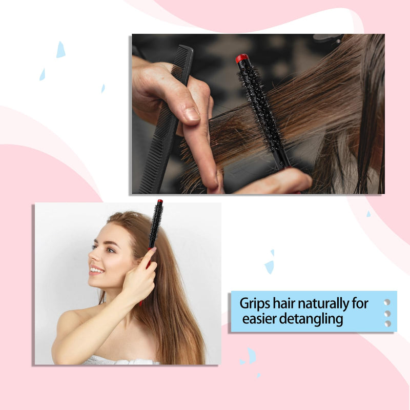  [AUSTRALIA] - Mini Quiff Roller Brush for Blow Drying and Curling 1/2 Inch Portable Travel Brush with Wooden Handle and Nylon Bristles for Short, Fine Hair Red