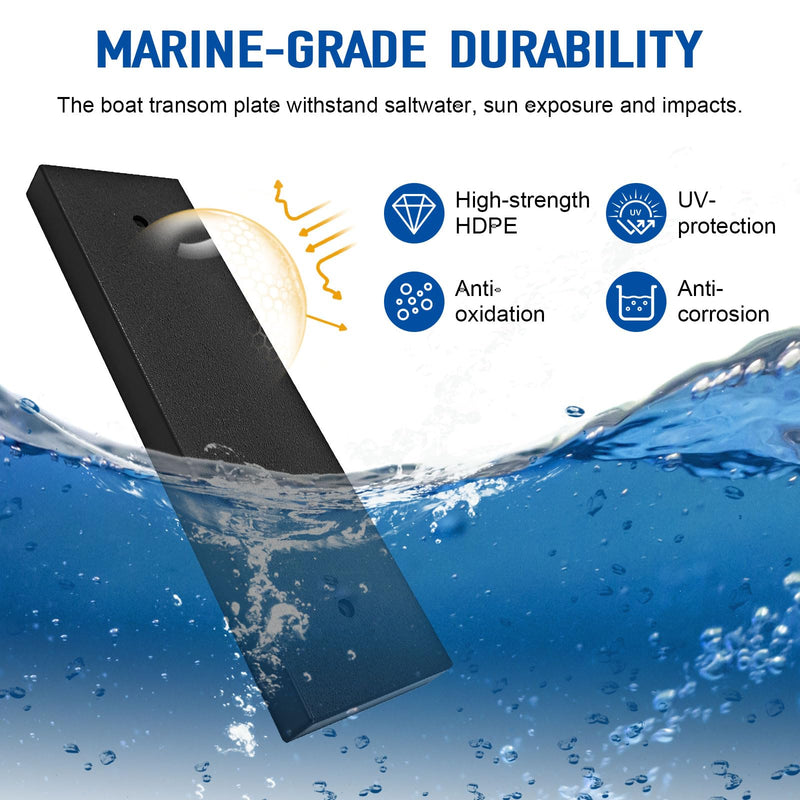 Transducer Mounting Board, Boat Transom Mounting Plate for Fish Finders & Transducers, 12" X 3.5" X 3/4", Transducer Mount Block Hardware Kit, Universal, Marine-Grade, Black, 1 Pack