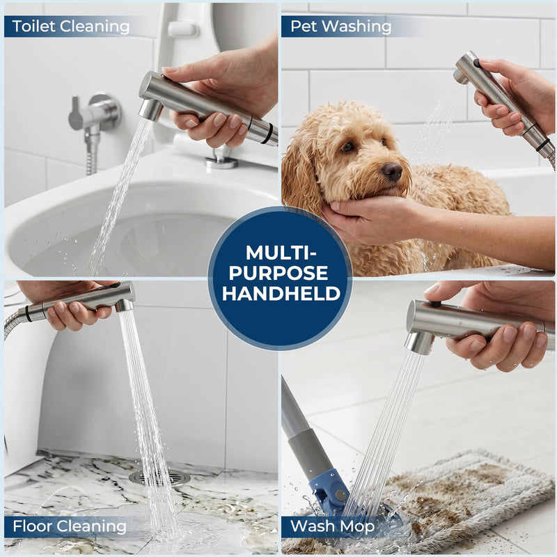 DEANIC 2-in-1 Bidet Attachment with Handheld Bath Bidet Sprayer, Ultra-Slim Adjustable Water Pressure Nozzle, Cold Water Non Electric Hand Sprayer for Toilet Seat (Sliver White) Sliver White 1