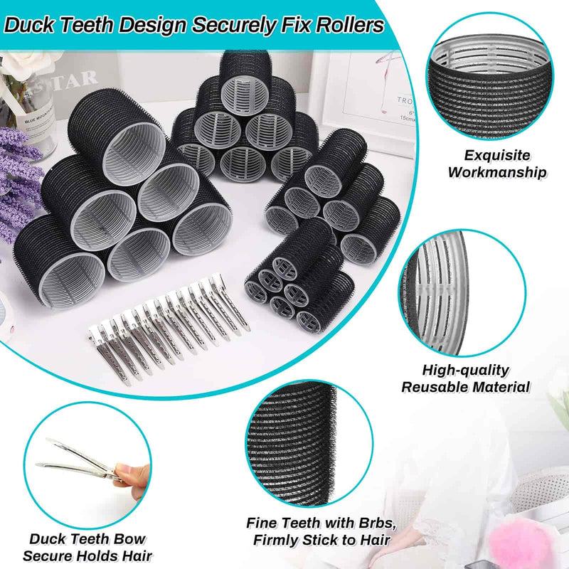 Selizo Hair Curlers 36 Pcs Set with 24Pcs Hair Curlers 4 Sizes and 12 Pcs Hair Clips for Long Medium Short Thick Hair, Black 1 count (Pack of 36)