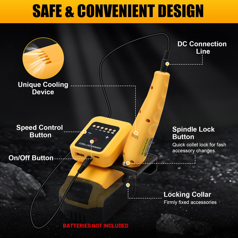 Cordless Rotary Tool Kit for DEWALT 20V Max Battery, 6-Speed with 25 Accessories, Multi-Purpose Power Rotary Tool for Sanding, Polishing, Drilling, Etching, Engraving, DIY Crafts (No Battery)