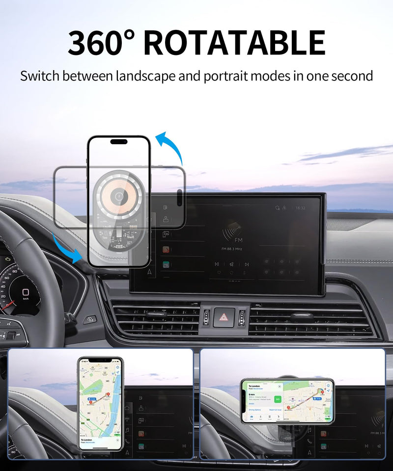 Wireless Charging car Phone Holder for Audi Q5 2021-2025/A5/S5/RS5 2020-2025/A4/S4 2020-2025 Accessories 10.1 inch Screen Fixed Clip,360° Rotation car Phone Mount Compatible with MagSafe 10.1-inch for 21-25 Q5/ 20-25 A5/S5/RS5A4/S4