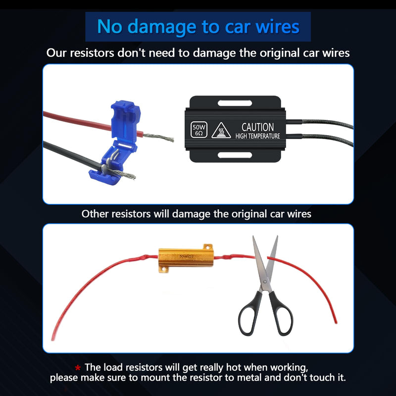 2PCS Led Resistor Car Load Resistors 50W 6ohm Load Resistors - Fix LED Bulb Fast Hyper Flash Turn Signal Blink Error Code(Resistor gets very hot during working)