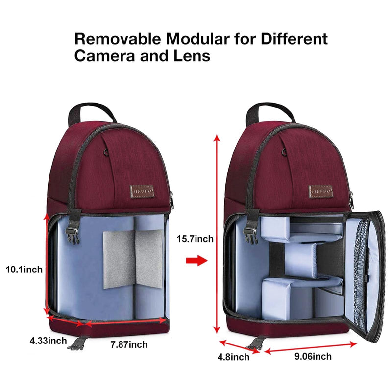 MOSISO Camera Sling Bag, DSLR/SLR/Mirrorless Camera Case Camera Backpack | Shockproof Photography Bag with Tripod Holder&Removable Modular Inserts Compatible with Canon/Nikon/Sony/Fuji, Wine Red