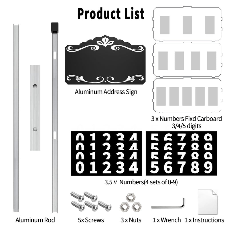 Metal Address House Number Sign for Outside, 28 x 13 Inch Address Plaque with Stake Waterproof and Rustproof for Yard Mailbox business Driveway Street Black(Ground Mount)