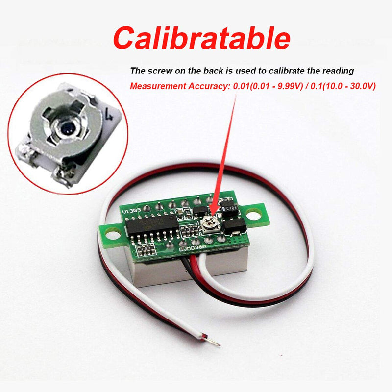 bayite Pack of 5 Three-Wire Calibratable DC 0~30V Red Digital Mini Voltmeter Gauge Tester Mount Car Motorcycle Battery Monitor Volt Voltage Meter 0.36" Red LED Display Panel