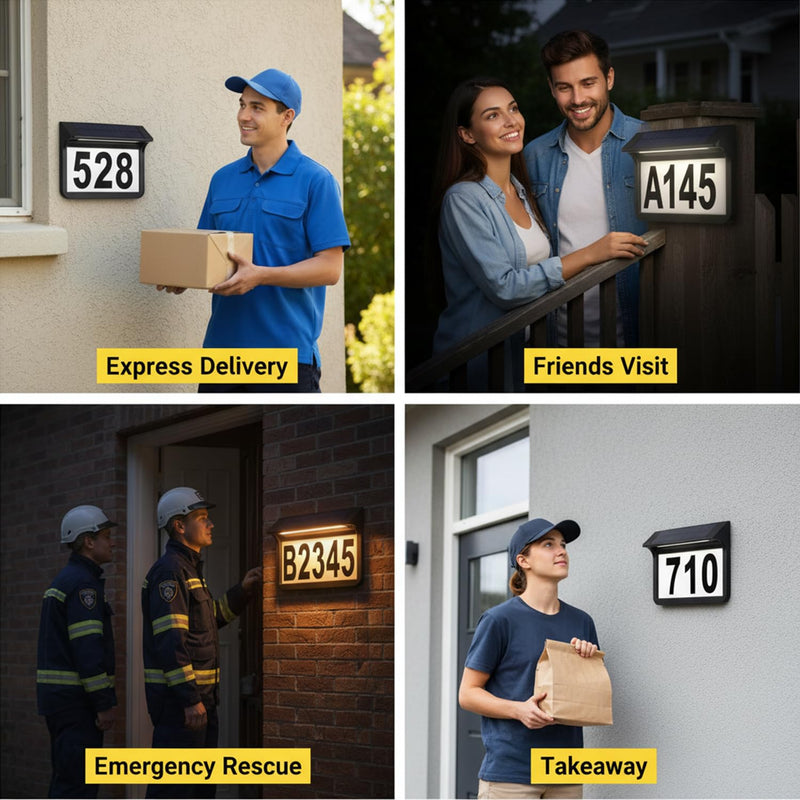 Solar House Numbers for Outside Light Up - 3000K/6000k 2 Modes, Aluminum Waterproof LED Lighted Address Signs for Houses, Solar Powered Wall-Mounted Illuminated Address Plaque for Yard Home