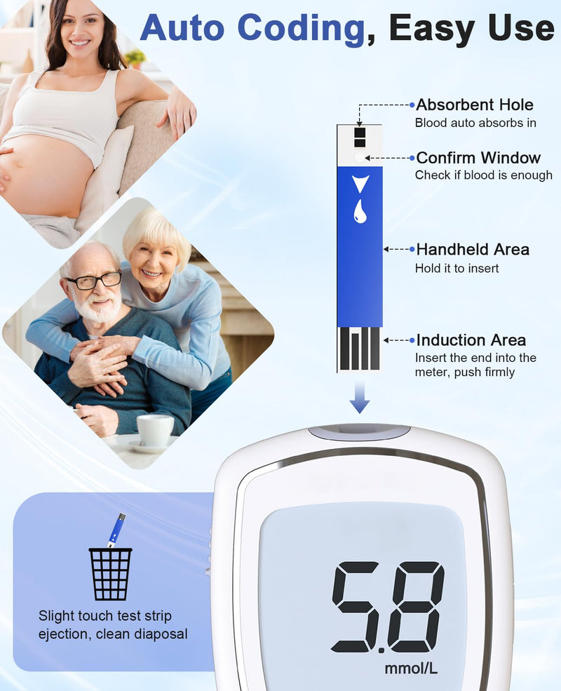 Blood Glucose Test Strips, 100 Count Blood Sugar Test Strips and 100 lancets for Diabetes, Accurate, Auto Code, Compatible with All CAKRNPS Glucometer for Easy Blood Sugar Testing (No Monitor) 100 Strips+100 lancets