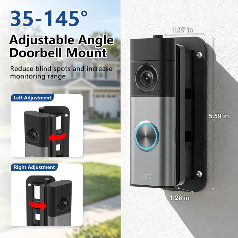 Adjustable Angle Doorbell Mount for Ring Battery Doorbell/Plus/Pro 2nd Gen (2026 Release)/Ring Wired Doorbell 2nd Gen(2025/2026 Release), No-Drilling Mounting Bracket with Wide Viewing Angle