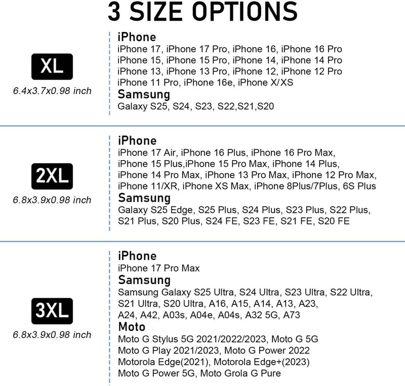 Phone Holster Compatible with iPhone 16/15/14/13/12 Pro Max & Plus,17 Air Models, Galaxy S24/S23/S21/S20 FE Cell Phone Belt Holder for Women,Men,Nylon Black-2XL B-Horizontal Black Nylon XX-Large