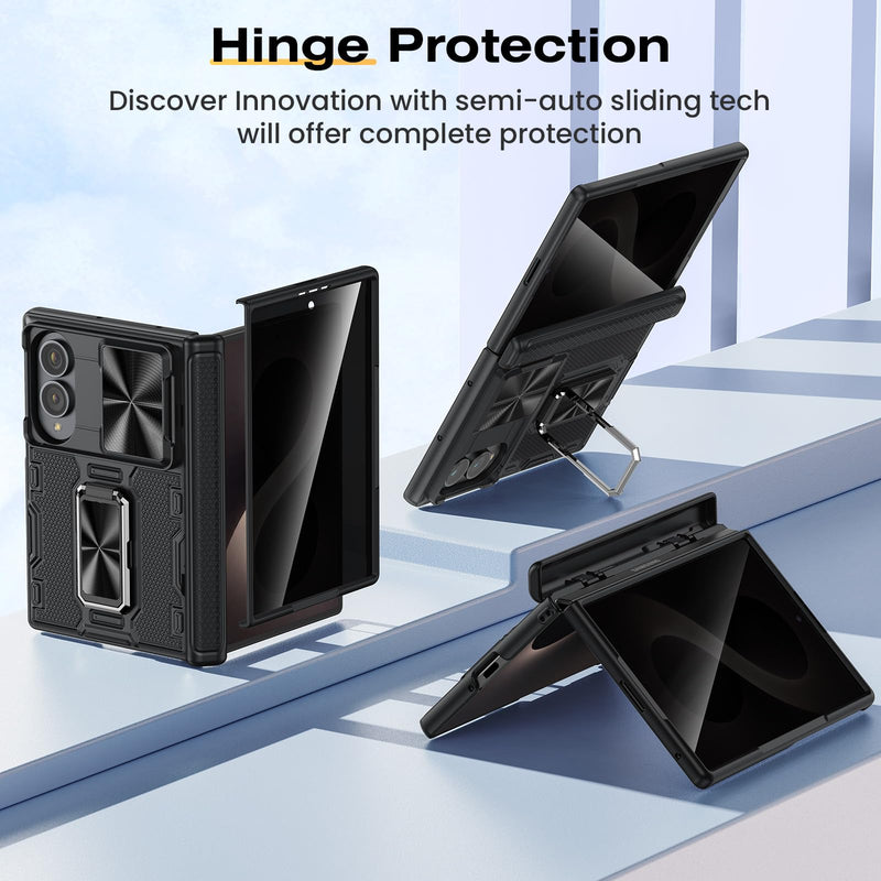 VEGO for Galaxy Z Fold 8 Case with Privacy Screen Protector Anti-Peeping | Hinge Protection[Slide Camera Cover]Military-Grade Shockproof Protective Rugged Stand Case for Samsung Z Fold8 -Black B-Black For Z Fold 8