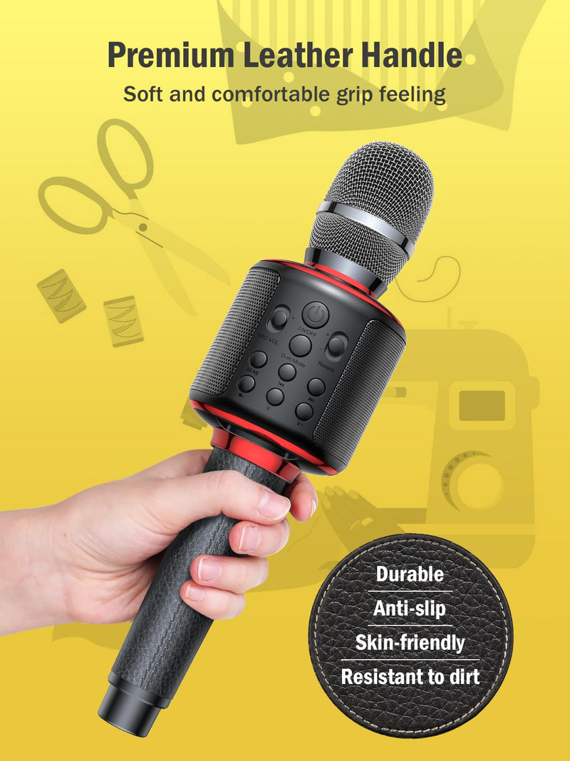Wireless Bluetooth Karaoke Microphone, Built-in Loud Speaker for 10H Playback, Add Reverb/Duet Mode/Earbuds Monitoring, Portable Karaoke Machine for Entertainment & Singing Practice (Black&Red) Black&Red