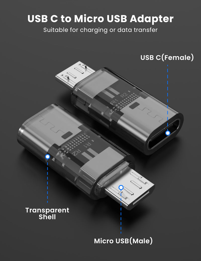 Fidioto Blackened USB-C to Micro USB Adapter, (10-Pack) USB Type C Female to Micro USB Male Converter Support Charge & Data Sync for Samsung Galaxy S6 S7 S7 Edge, Kindle Ps4 and Micro USB Devices 10 PCS