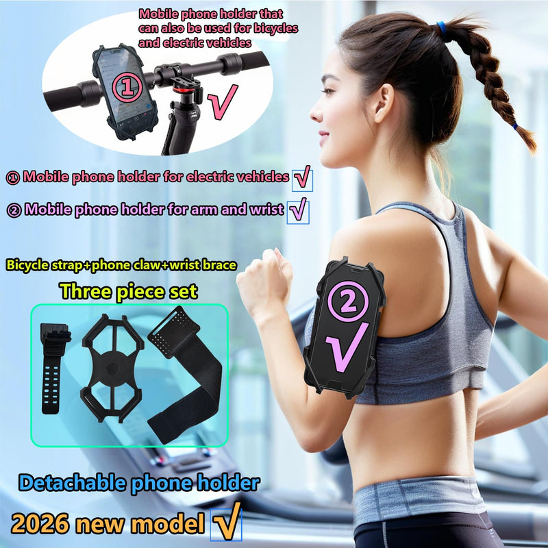 360° Rotatable Wrist Phone Armband, 2-in-1 Detachable Bike Phone Mount Holder for 4.4-7.2 Inch iPhone 15/14/13, Samsung Galaxy, Universal Cell Phone Holder for Running, Cycling, Hiking