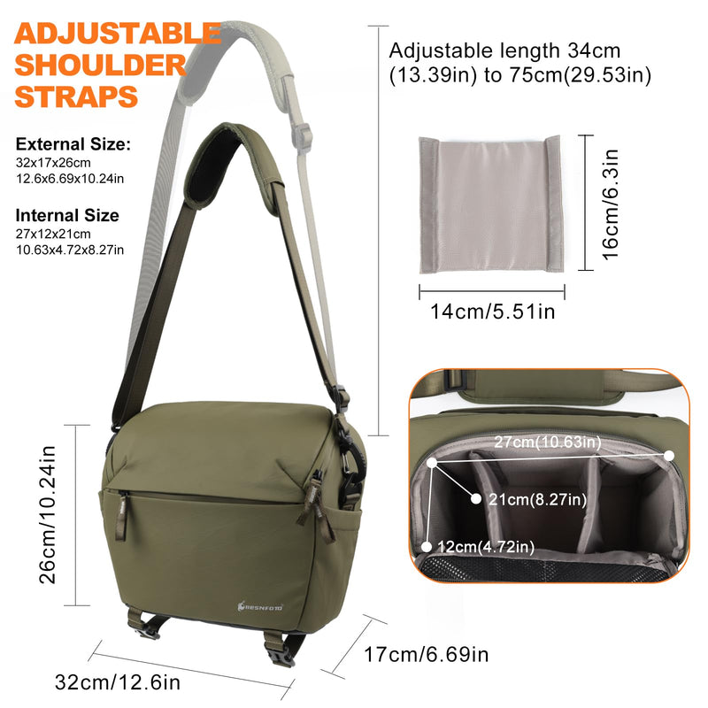 Camera Bag Crossbody Waterproof Sling Purse Case Small Photography Shoulder Messenger Bag Backpack with Tripod Holder for DSLR SLR Mirrorless Camera Green