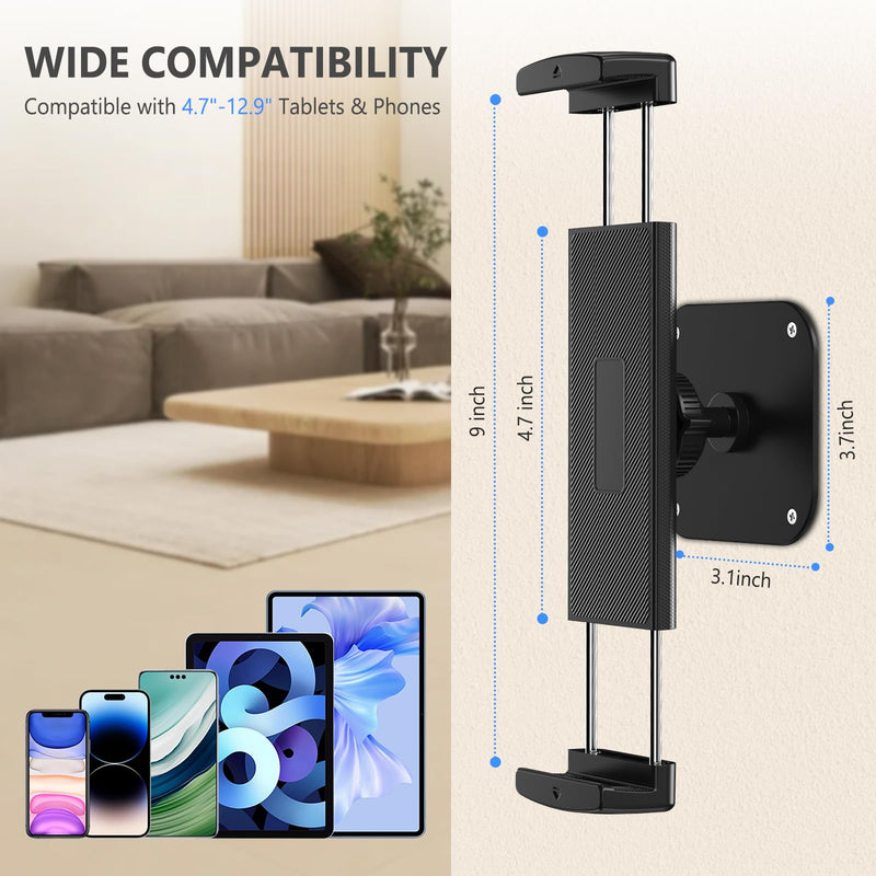 Tablet Wall Mount, Aluminum iPad Wall Mount Holder, 360° Rotation Adjustable Wall Mount Compatible with iPad Pro/Mini, Galaxy Tab, Surface Pro, Kindle, All 4.7-12.9" Tablets and Phones