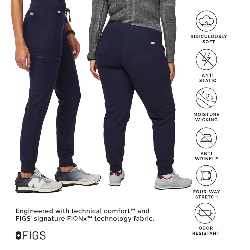 FIGS Zamora Jogger Scrub Pants for Women — Slim Fit, 6 Pockets, Yoga Waistband, Ribbed Ankle Cuffs, Anti-Wrinkle Regular Medium Navy