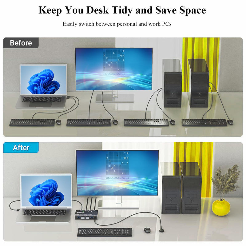 USB 3.0 Switch Selector 4 Computers, 4 Port USB KVM Switch for 4 PC Share 4 USB Devices for Keyboard Mouse Printer, Wired Remote and 4 USB 3.0 Cables Included USB 3.0 KVM Switch 4 Computers