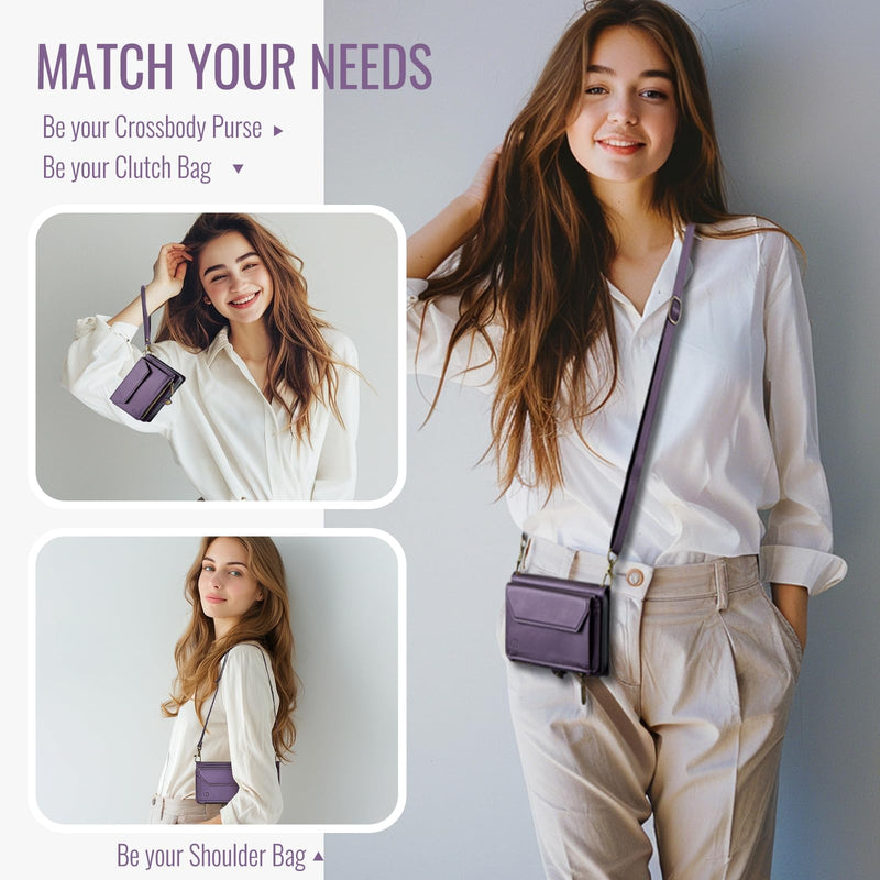 Strapurs for Samsung Galaxy Z Fold 8 - Zipper Strap Wallet Case, Purple | RFID Blocking 6-Card Holder, Shoulder Lanyard, Wirst Strap, Zipper Pocket, Magnetic Snap, PU Leather, Phone Cover for Women